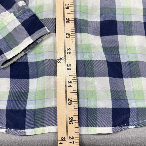 Equipment Femme Shirt Womens Small Petite Blue Green Plaid 100% Silk Button Up - Picture 8 of 8